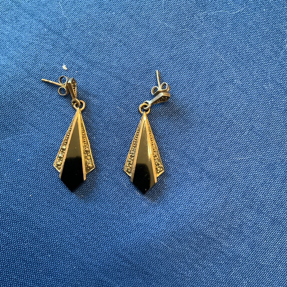 Vintage Silver black onyx marcasite earrings